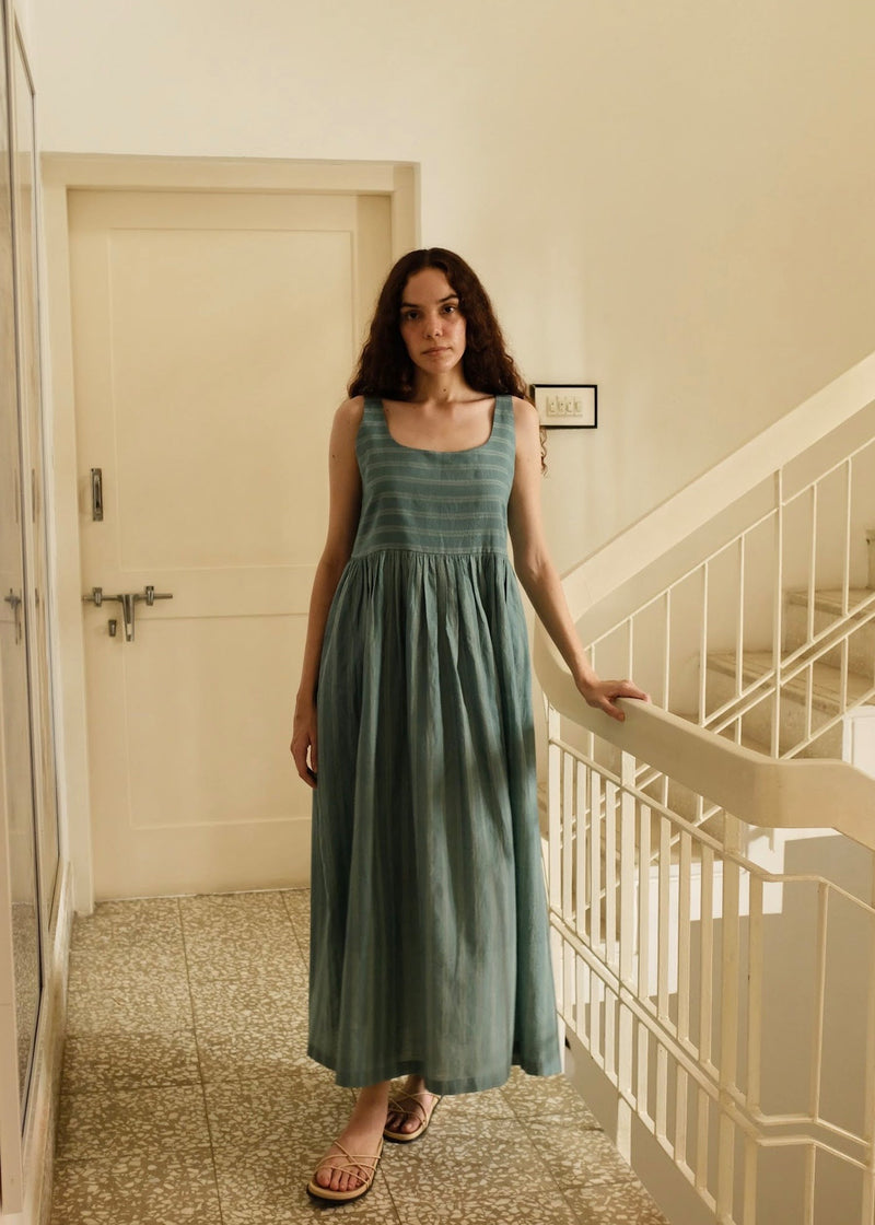Daina-Sea Green Dress cotton silk dress by MASON AND MILL in sea green for women in Singapore