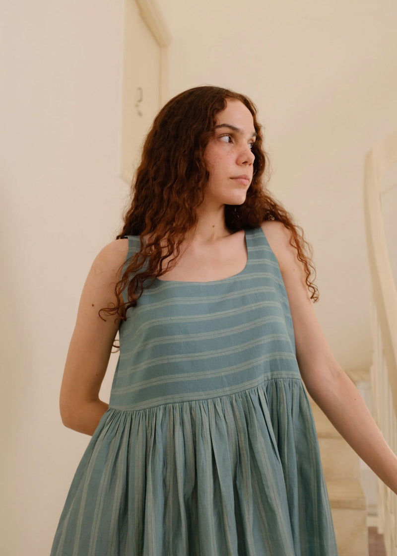Daina-Sea Green Dress cotton silk dress by MASON AND MILL in sea green for women in Singapore