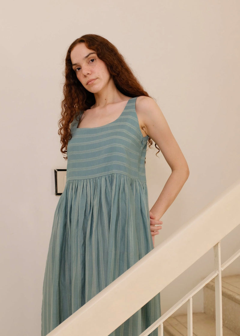 Daina-Sea Green Dress cotton silk dress by MASON AND MILL in sea green for women in Singapore