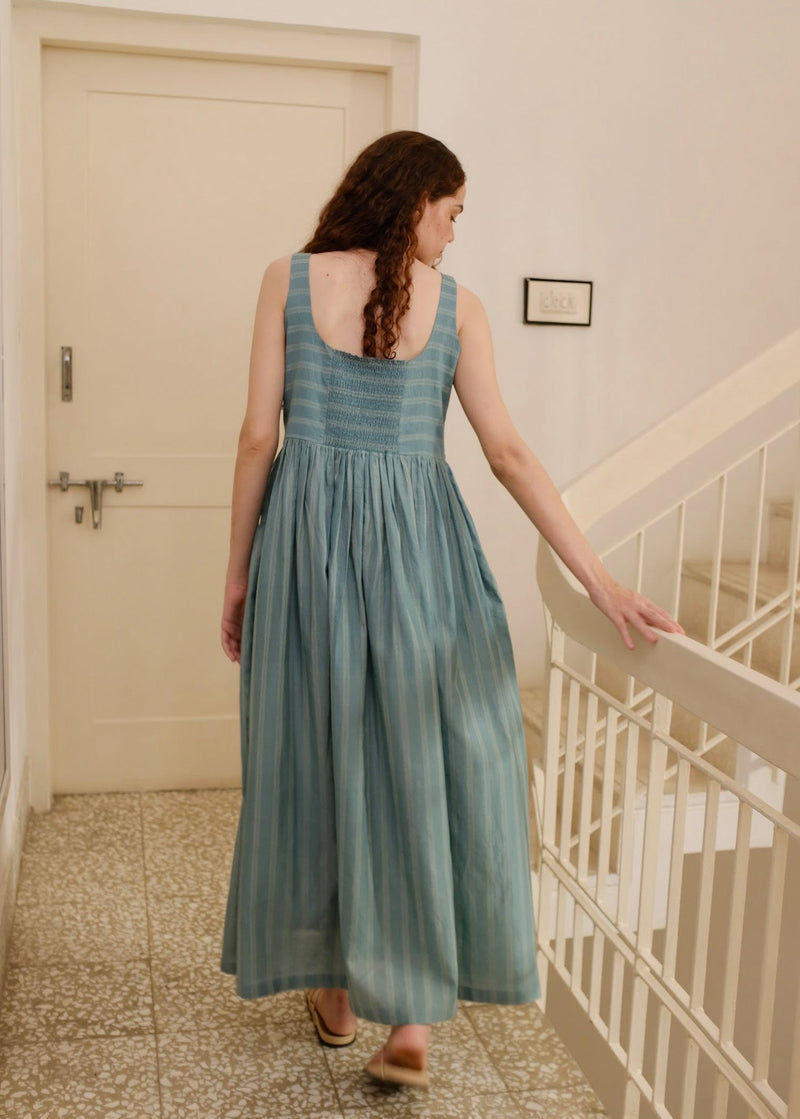 Daina-Sea Green Dress cotton silk dress by MASON AND MILL in sea green for women in Singapore