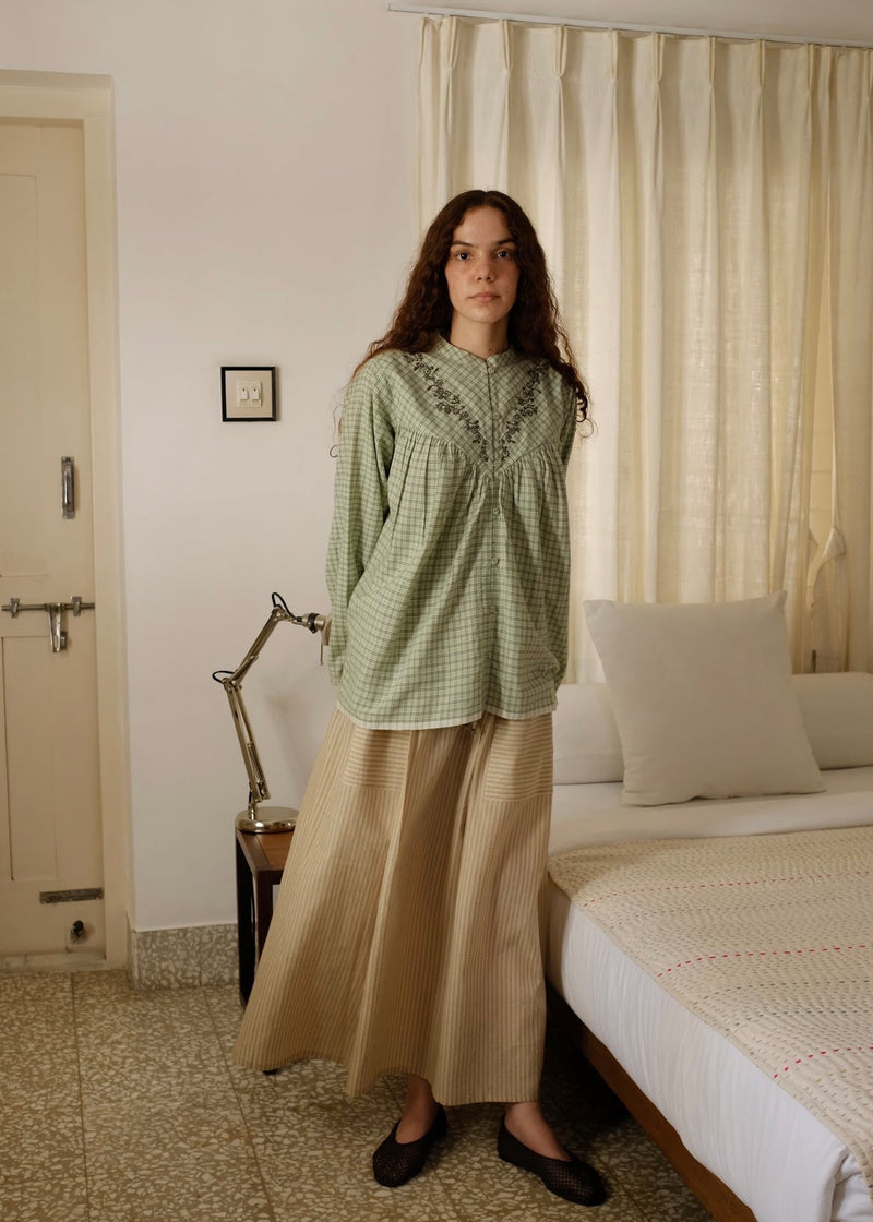Casey-Sand Skirt handwoven cotton skirt by MASON AND MILL in beige for women in Singapore