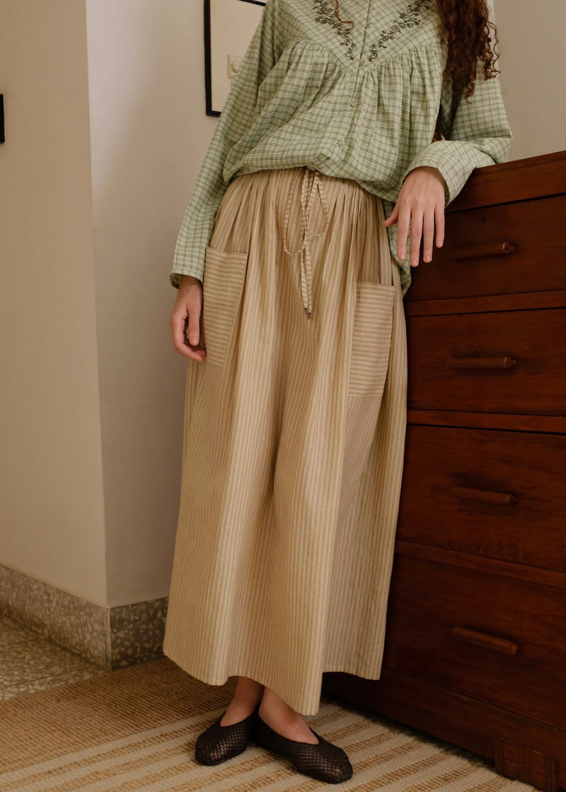 Casey-Sand Skirt handwoven cotton skirt by MASON AND MILL in beige for women in Singapore