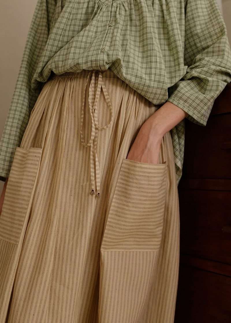 Casey-Sand Skirt handwoven cotton skirt by MASON AND MILL in beige for women in Singapore
