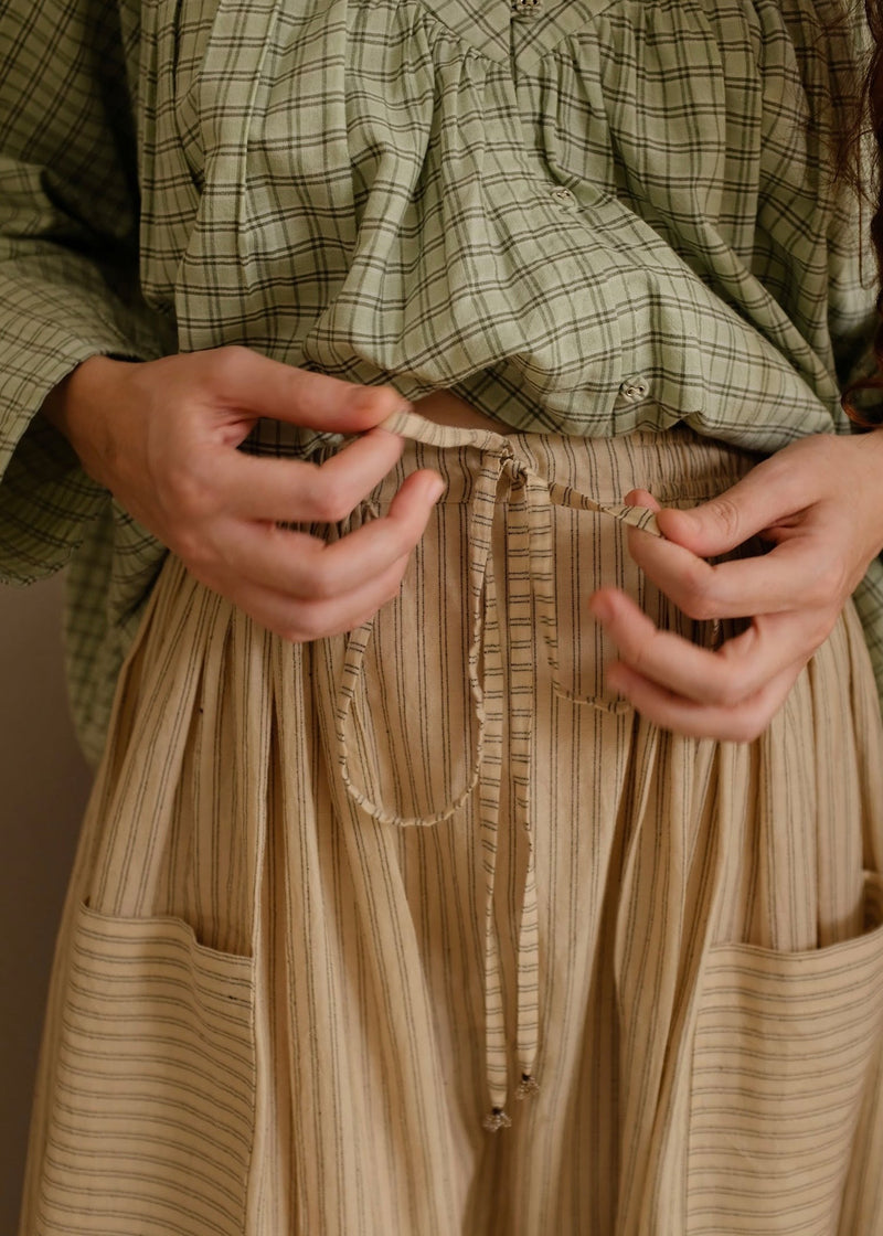 Casey-Sand Skirt handwoven cotton skirt by MASON AND MILL in beige for women in Singapore
