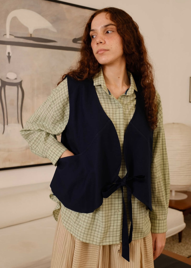 Briar Vest cotton jacket/overlay by MASON AND MILL in navy blue for women in Singapore