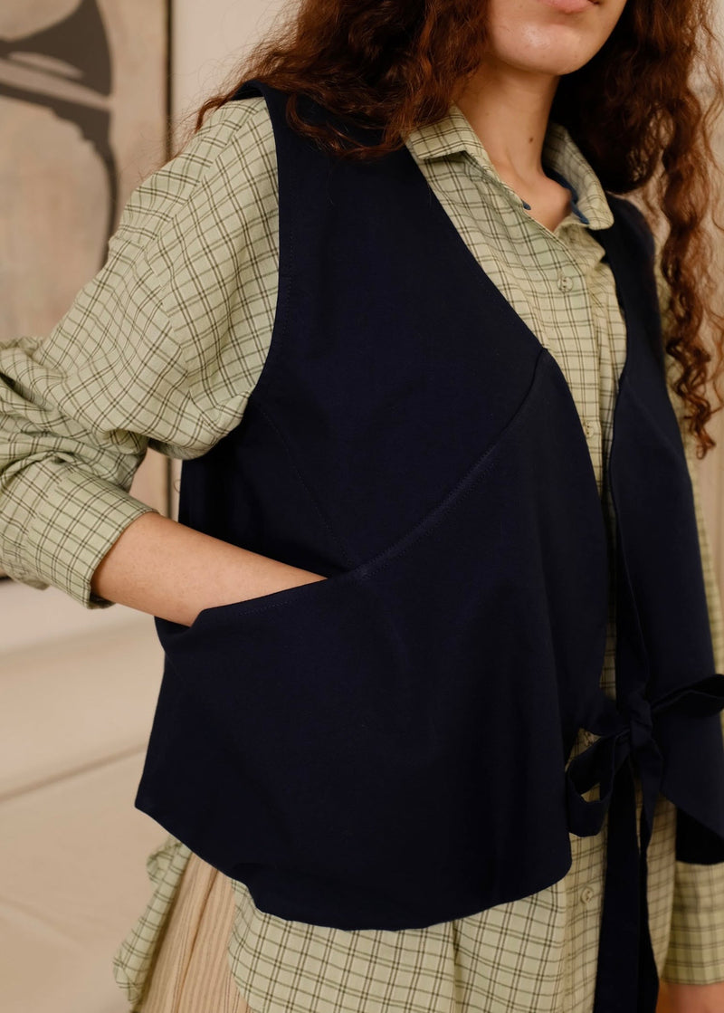 Briar Vest cotton jacket/overlay by MASON AND MILL in navy blue for women in Singapore