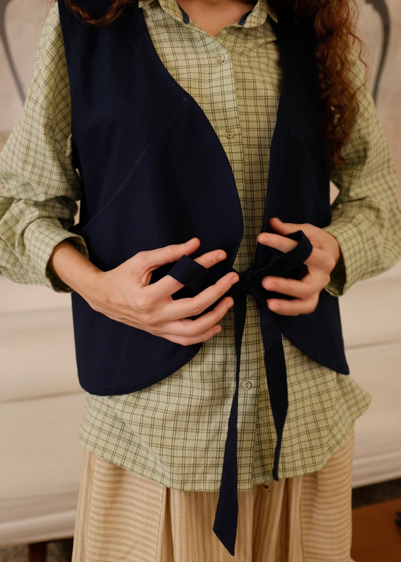 Briar Vest cotton jacket/overlay by MASON AND MILL in navy blue for women in Singapore