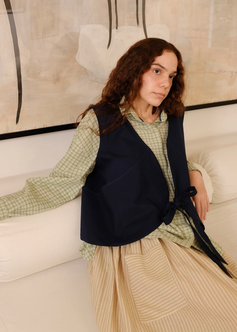 Briar Vest cotton jacket/overlay by MASON AND MILL in navy blue for women in Singapore