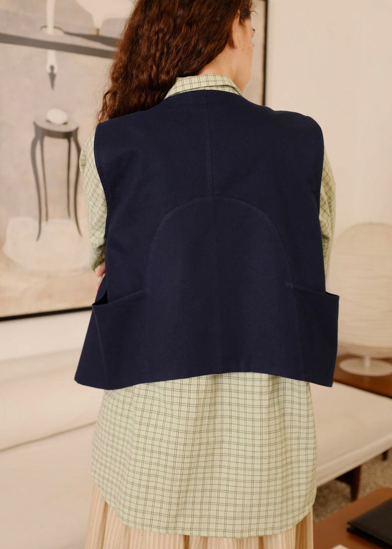 Briar Vest cotton jacket/overlay by MASON AND MILL in navy blue for women in Singapore