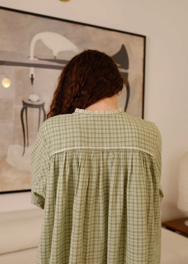 Vienna Dress handwoven cotton dress by MASON AND MILL in green for women in Singapore