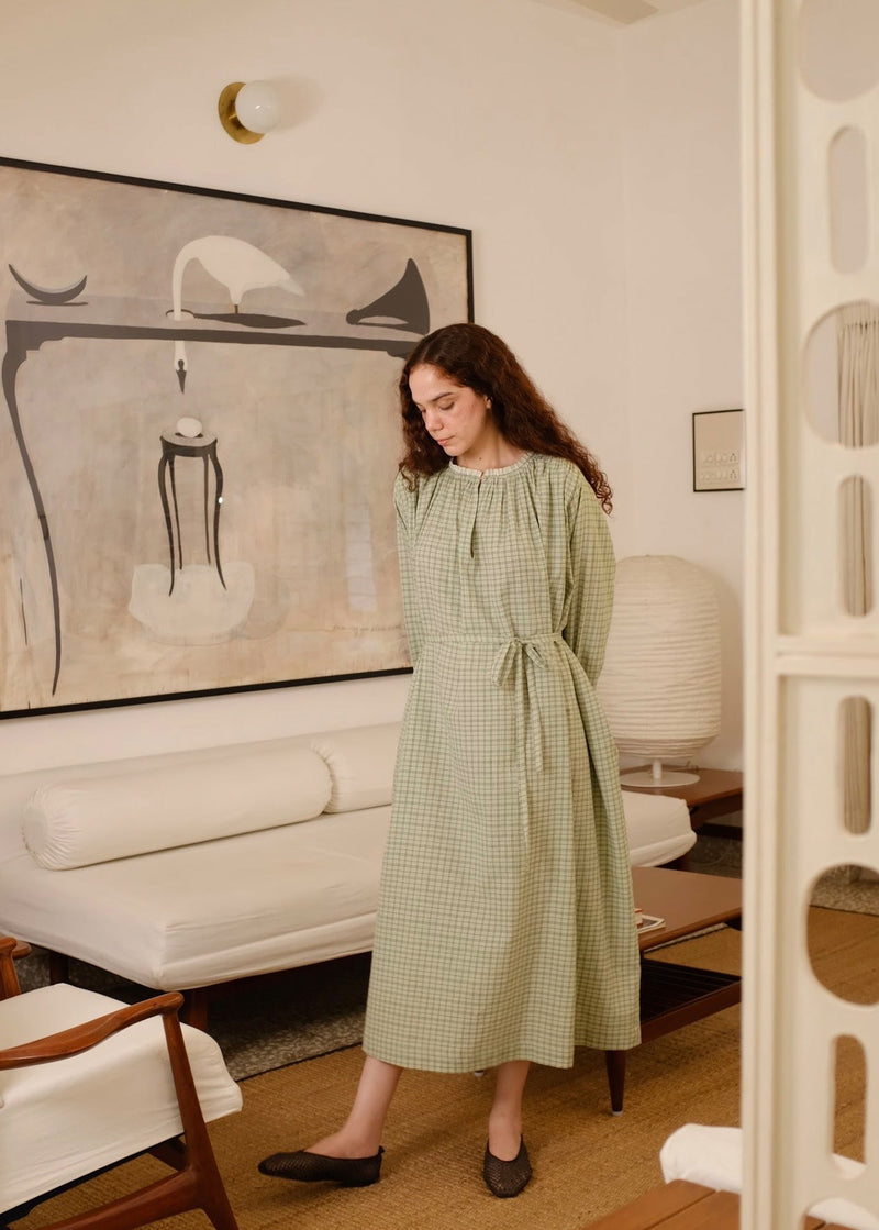 Vienna Dress handwoven cotton dress by MASON AND MILL in green for women in Singapore