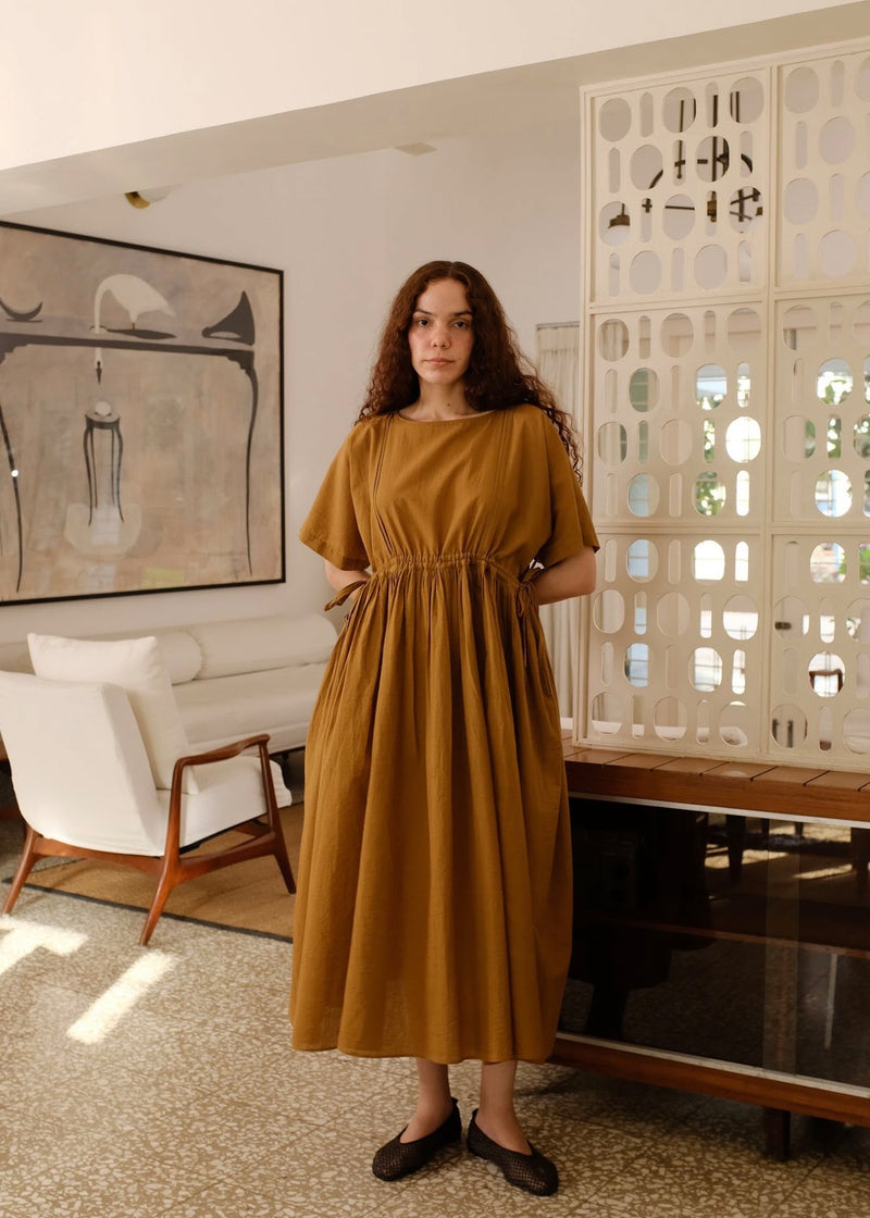 Terra Dress handwoven cotton dress by MASON AND MILL in mustard yellow for women in Singapore