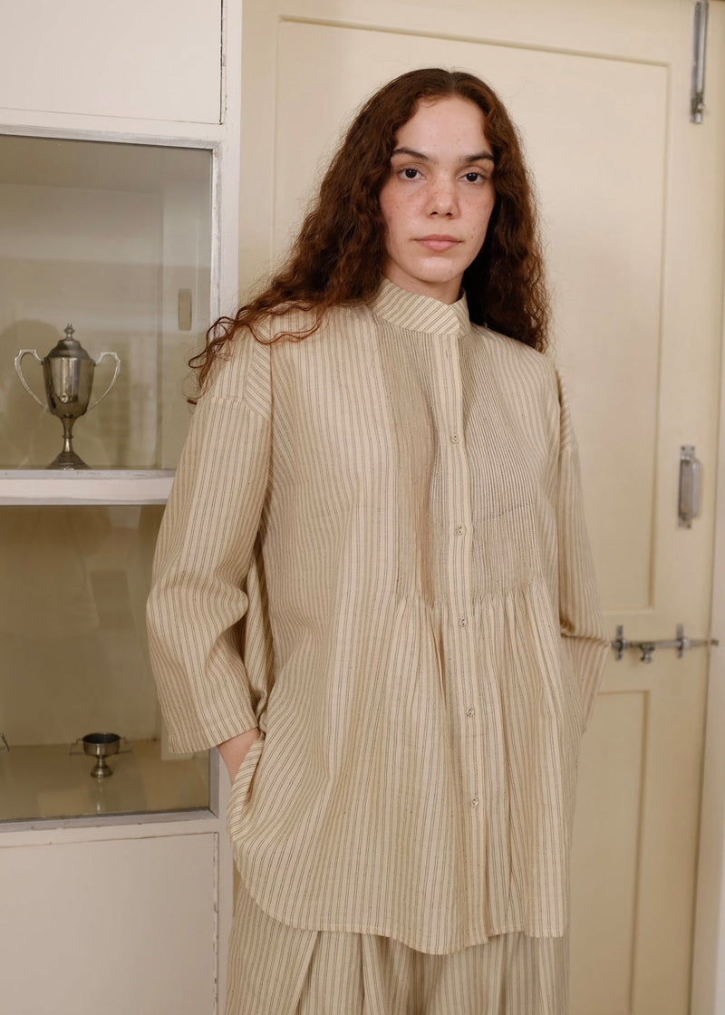 Rue Top handwoven cotton top/shirt by MASON AND MILL in beige for women in Singapore
