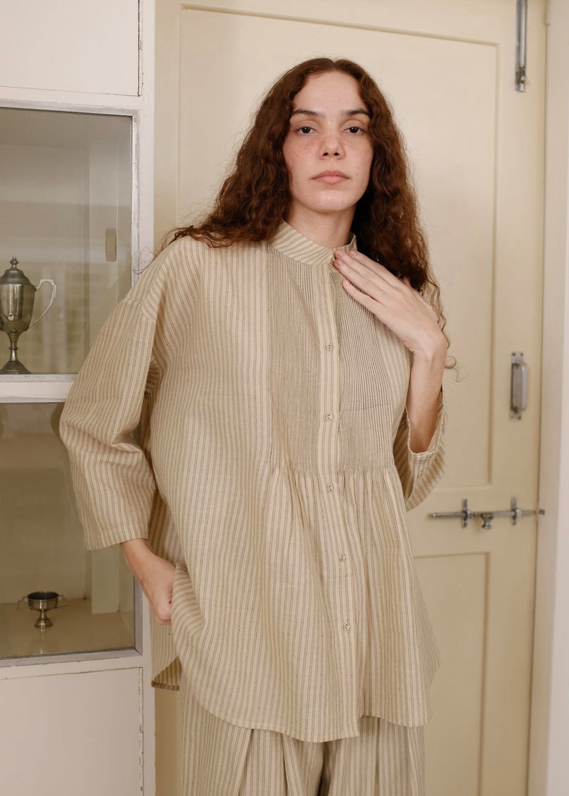 Rue Top handwoven cotton top/shirt by MASON AND MILL in beige for women in Singapore