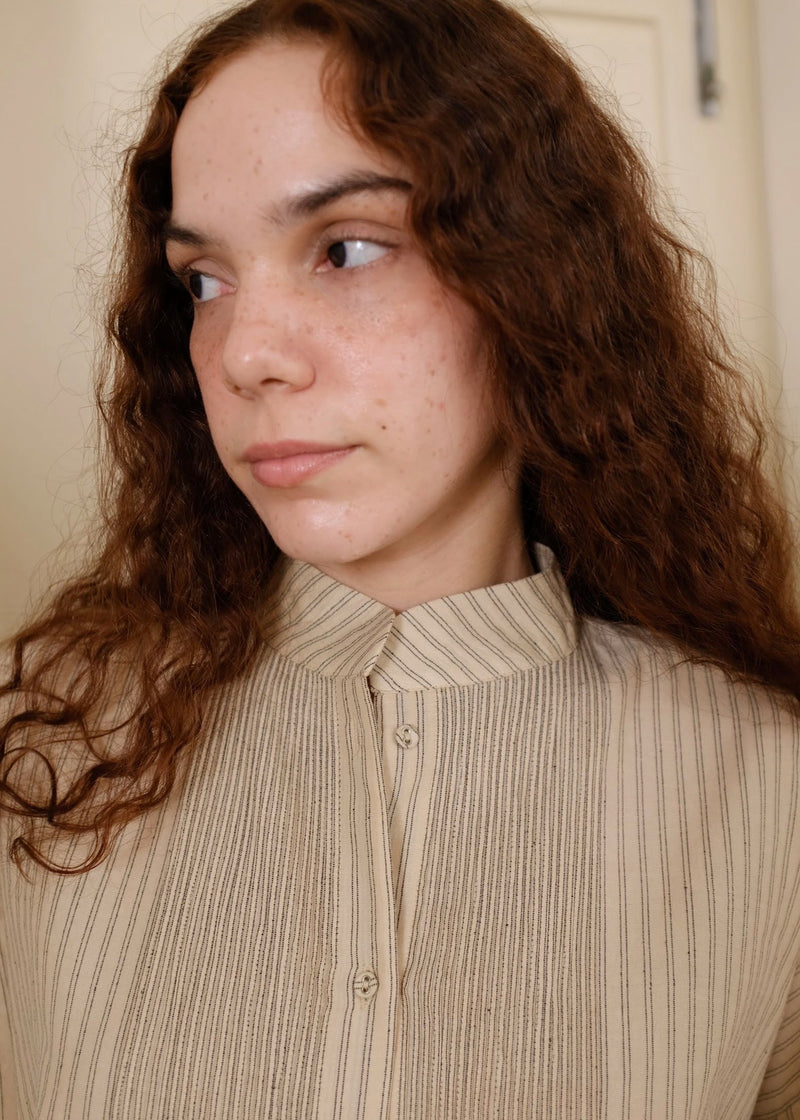 Rue Top handwoven cotton top/shirt by MASON AND MILL in beige for women in Singapore