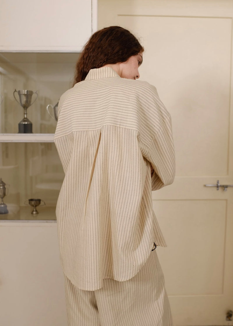 Rue Top handwoven cotton top/shirt by MASON AND MILL in beige for women in Singapore