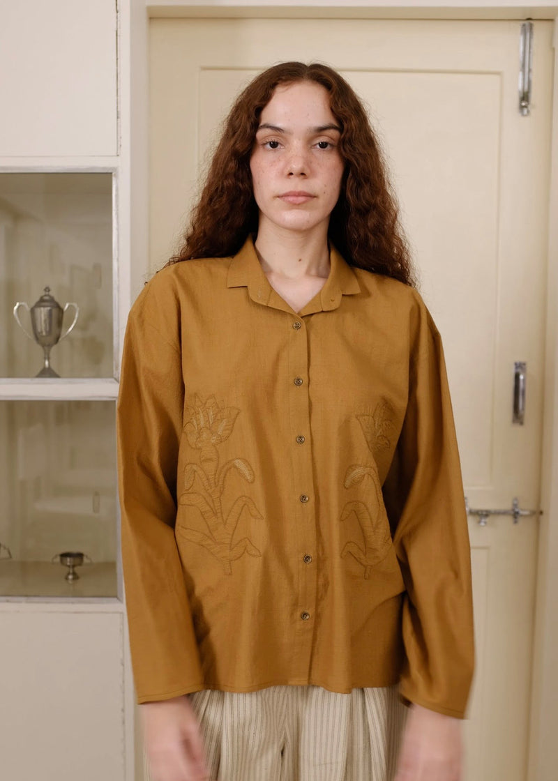 Auburn Top handwoven cotton top/shirt by MASON AND MILL in mustard yellow for women in Singapore
