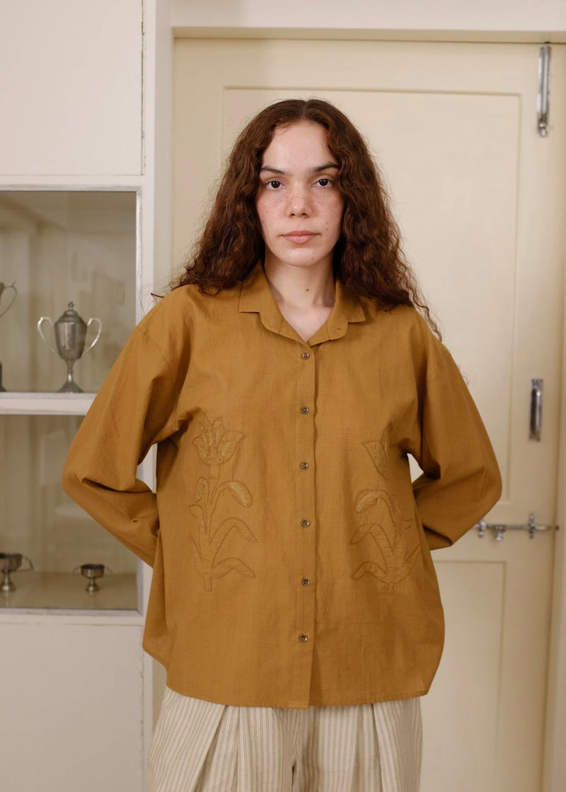 Auburn Top handwoven cotton top/shirt by MASON AND MILL in mustard yellow for women in Singapore