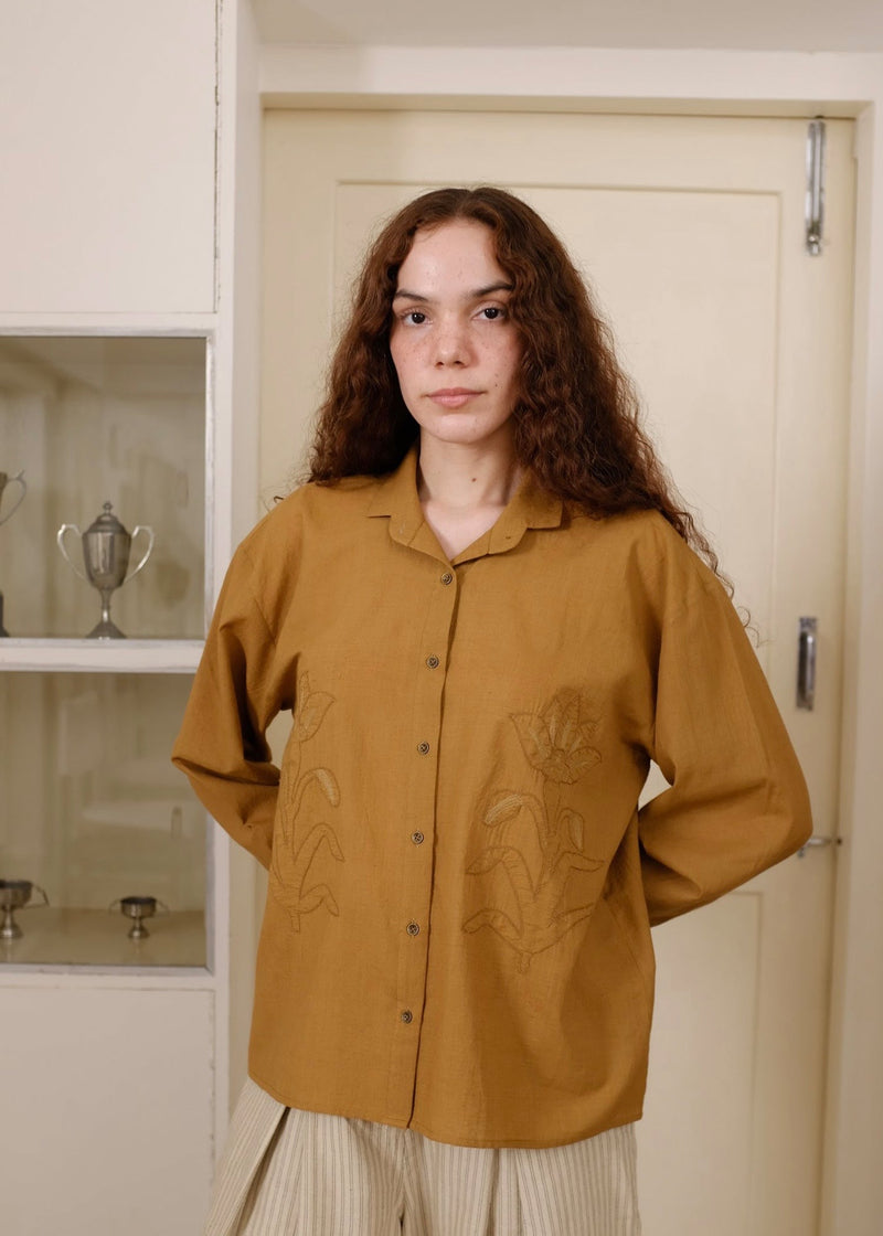 Auburn Top handwoven cotton top/shirt by MASON AND MILL in mustard yellow for women in Singapore