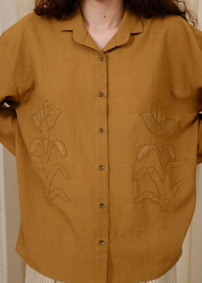 Auburn Top handwoven cotton top/shirt by MASON AND MILL in mustard yellow for women in Singapore