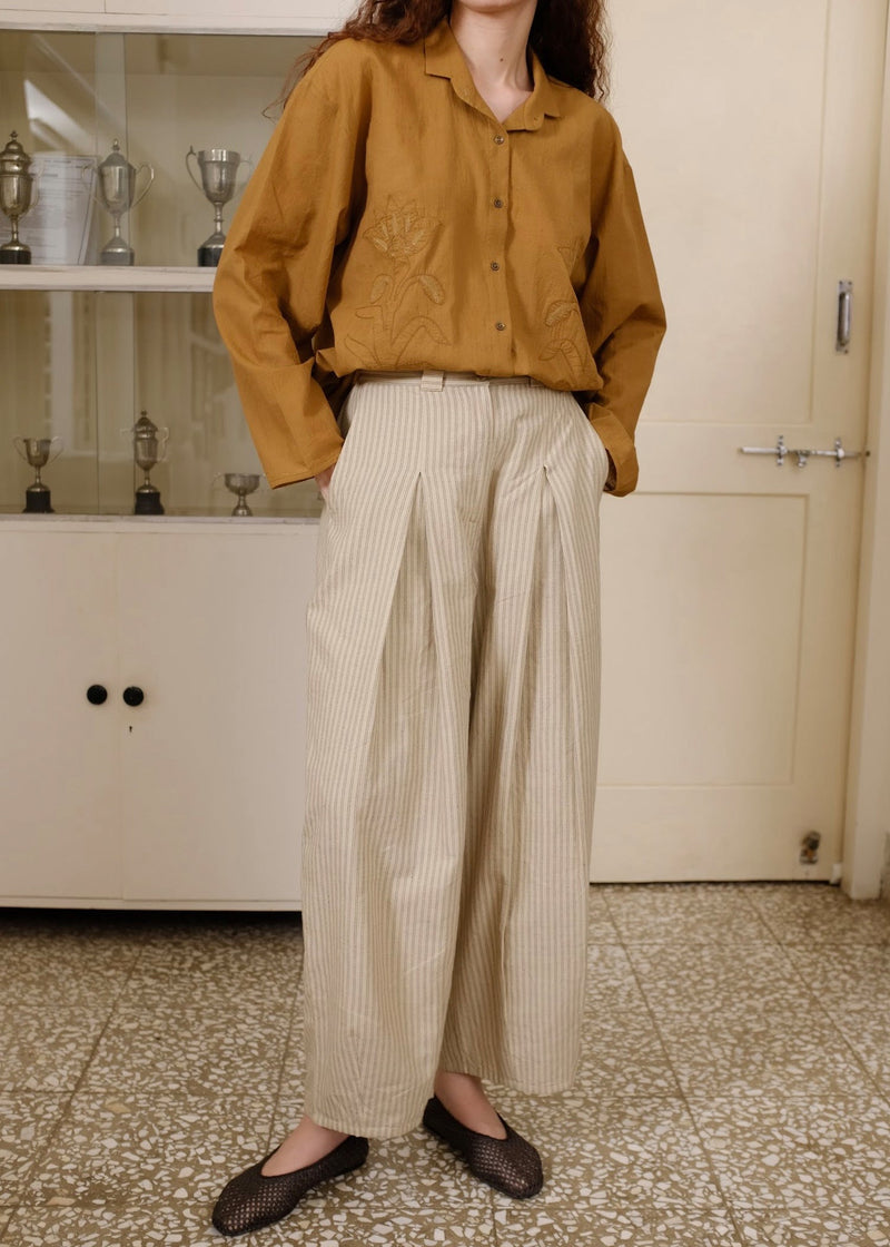 Adrian-Sand Pant handwoven cotton pant/trouser by MASON AND MILL in beige for women in Singapore