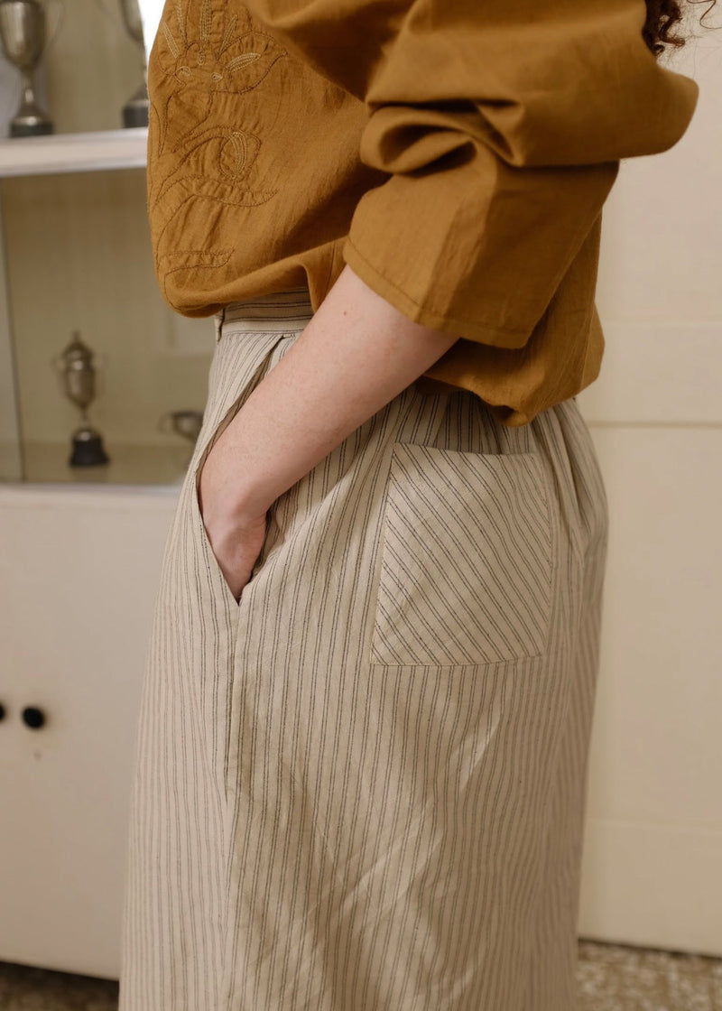 Adrian-Sand Pant handwoven cotton pant/trouser by MASON AND MILL in beige for women in Singapore