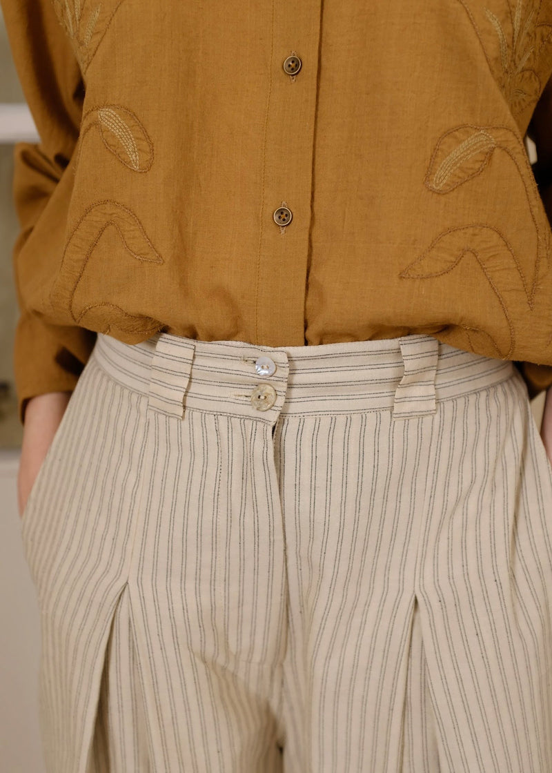 Adrian-Sand Pant handwoven cotton pant/trouser by MASON AND MILL in beige for women in Singapore