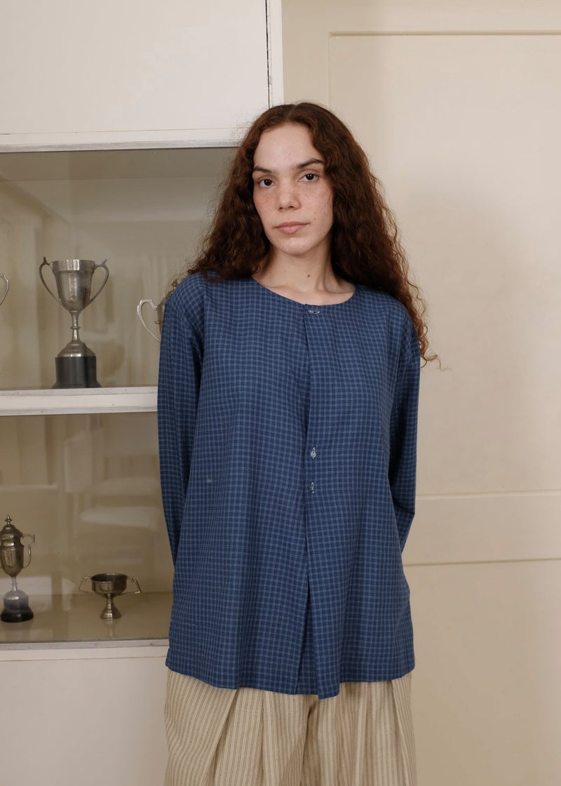 Aston Top handwoven cotton top/shirt by MASON AND MILL in navy blue for women in Singapore