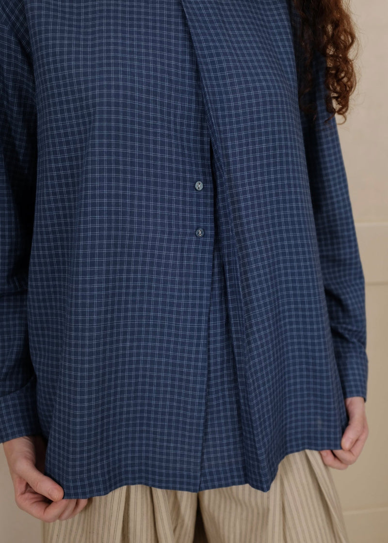 Aston Top handwoven cotton top/shirt by MASON AND MILL in navy blue for women in Singapore