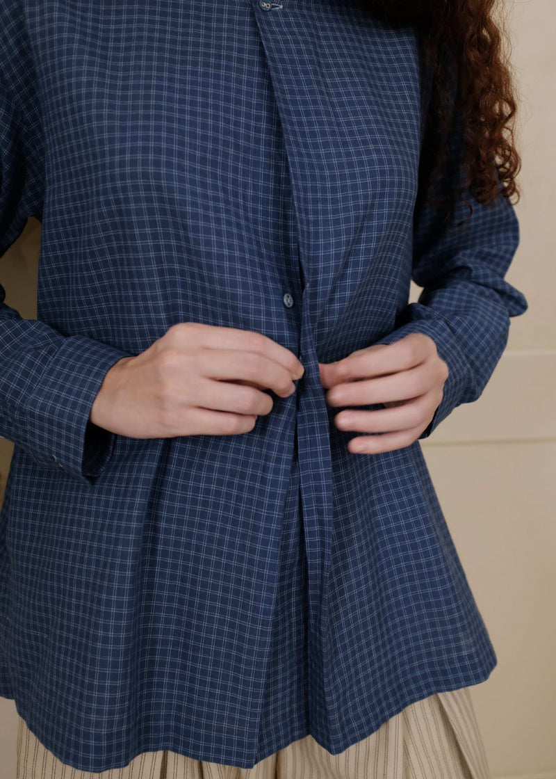 Aston Top handwoven cotton top/shirt by MASON AND MILL in navy blue for women in Singapore