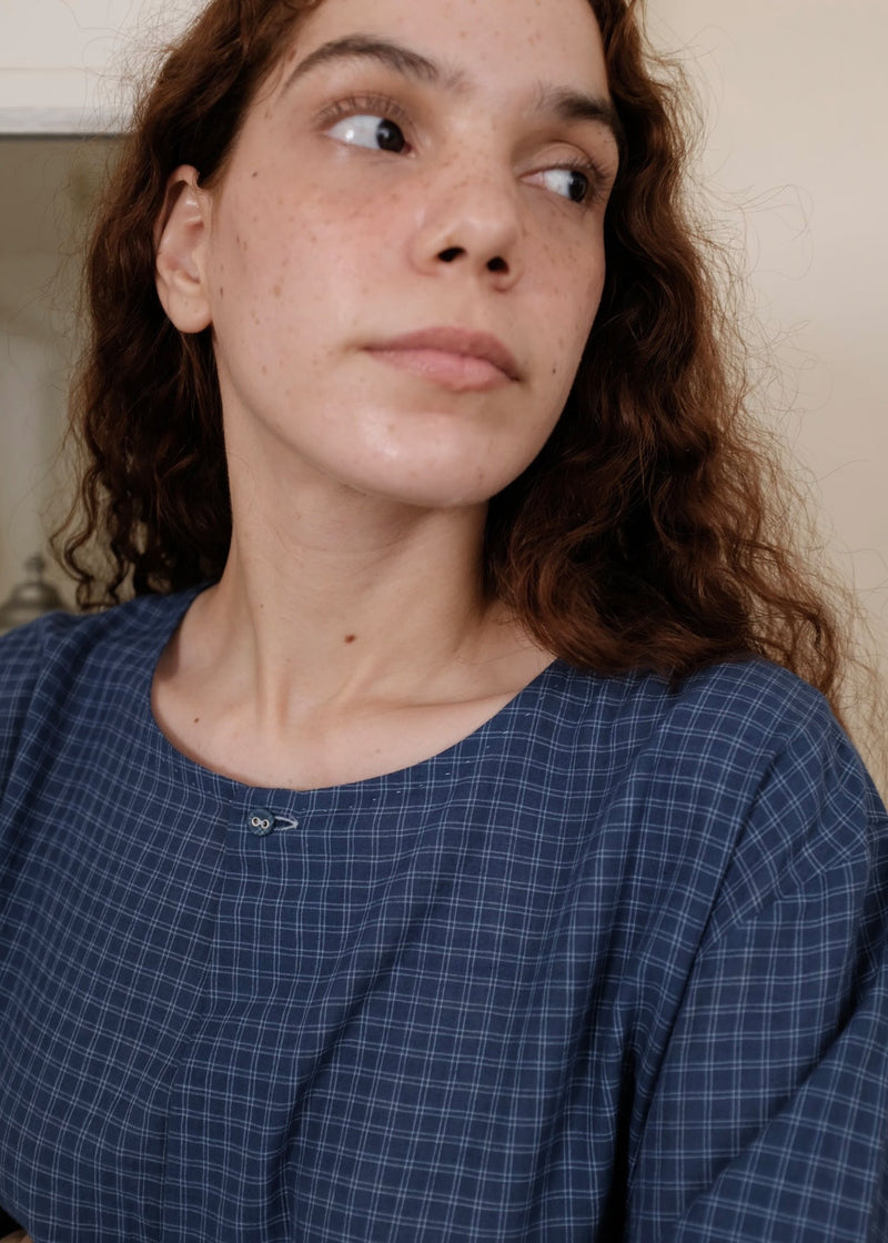 Aston Top handwoven cotton top/shirt by MASON AND MILL in navy blue for women in Singapore