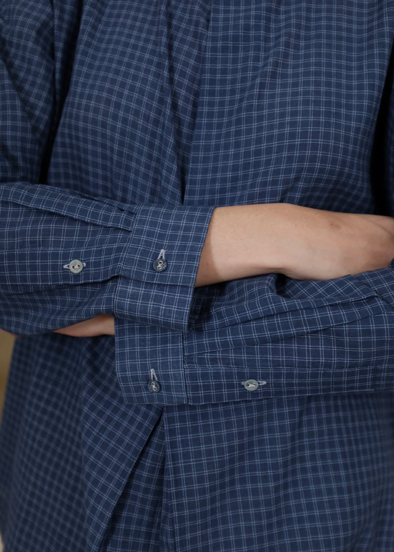 Aston Top handwoven cotton top/shirt by MASON AND MILL in navy blue for women in Singapore