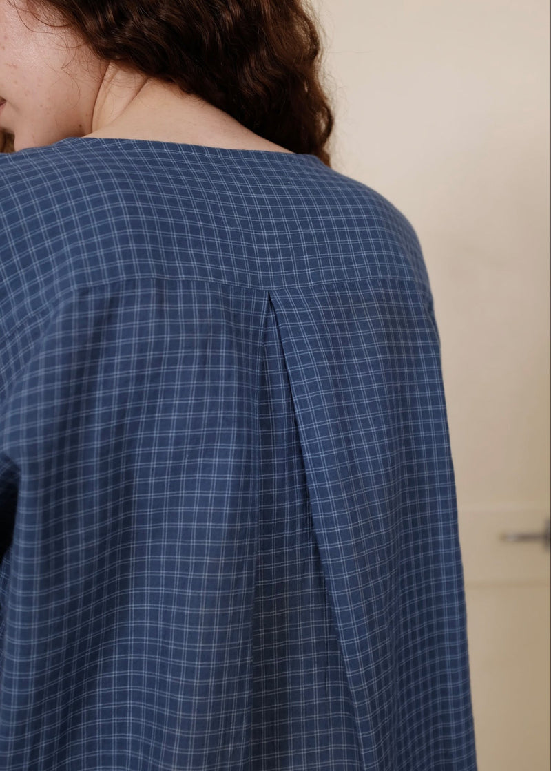 Aston Top handwoven cotton top/shirt by MASON AND MILL in navy blue for women in Singapore