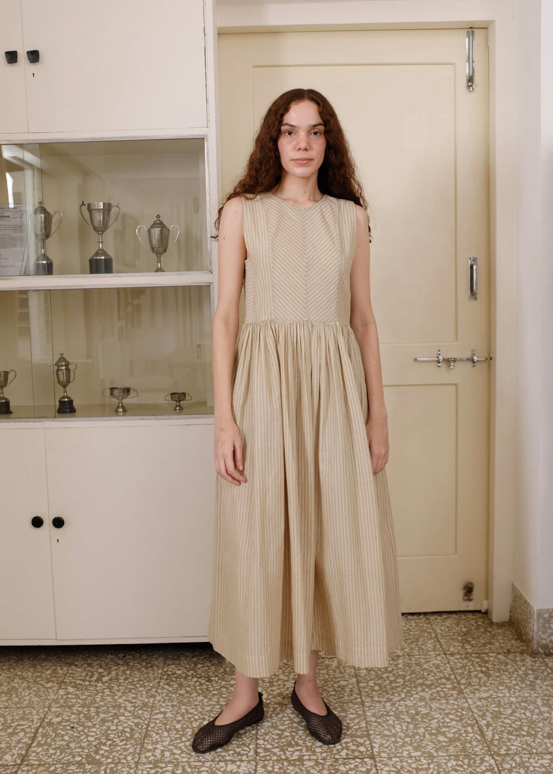 Alaia Dress handwoven cotton dress by MASON AND MILL in beige for women in Singapore