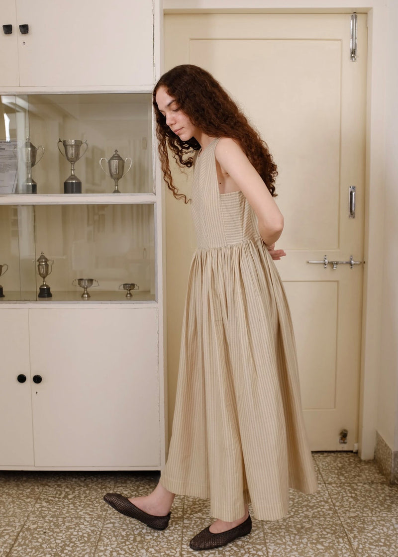 Alaia Dress handwoven cotton dress by MASON AND MILL in beige for women in Singapore