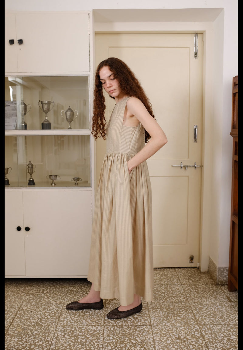 Alaia Dress handwoven cotton dress by MASON AND MILL in beige for women in Singapore