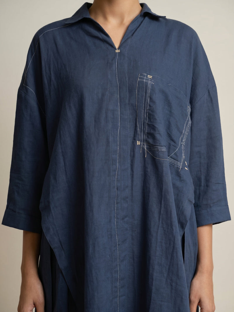 Blake Muted Indigo Tunic hemploop, lyocell tunics/kaftan by Doodlage in indigo for women in Singapore