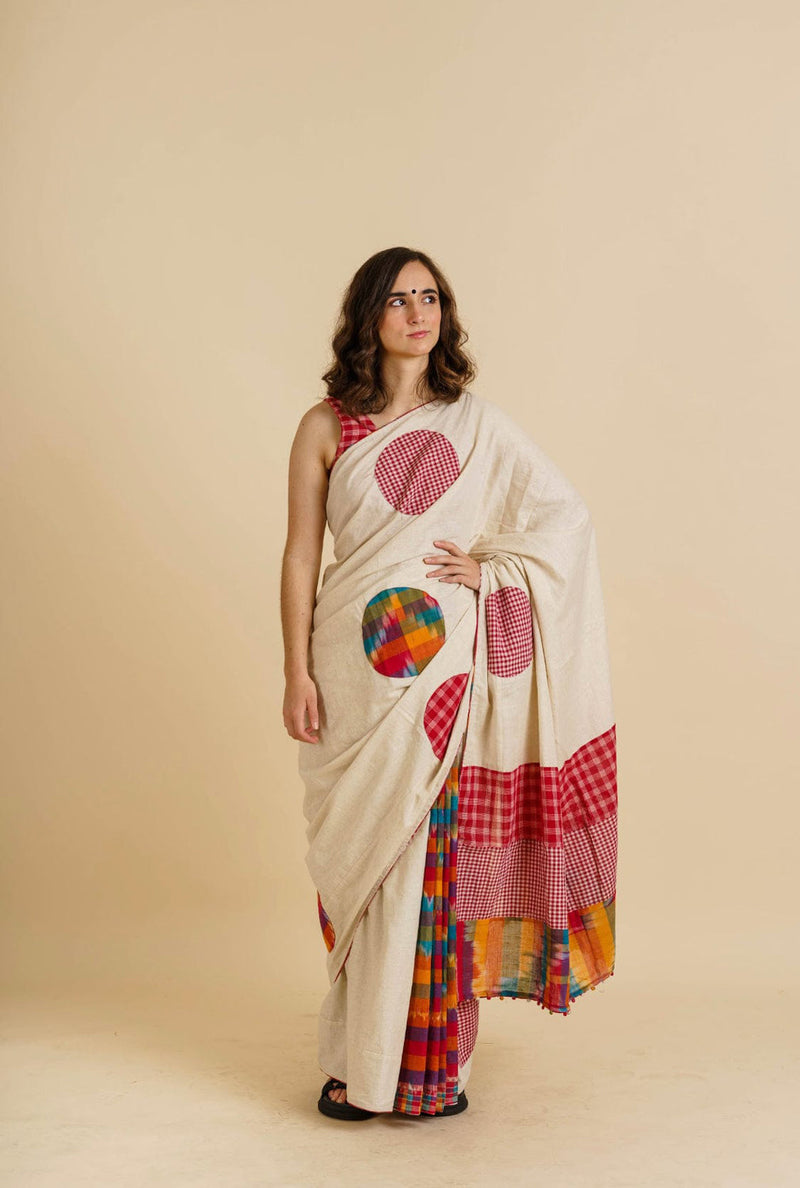 Dotted Fiesta Saree cotton,gamcha saree by 145 East in white, red, multicolour for women in Singapore