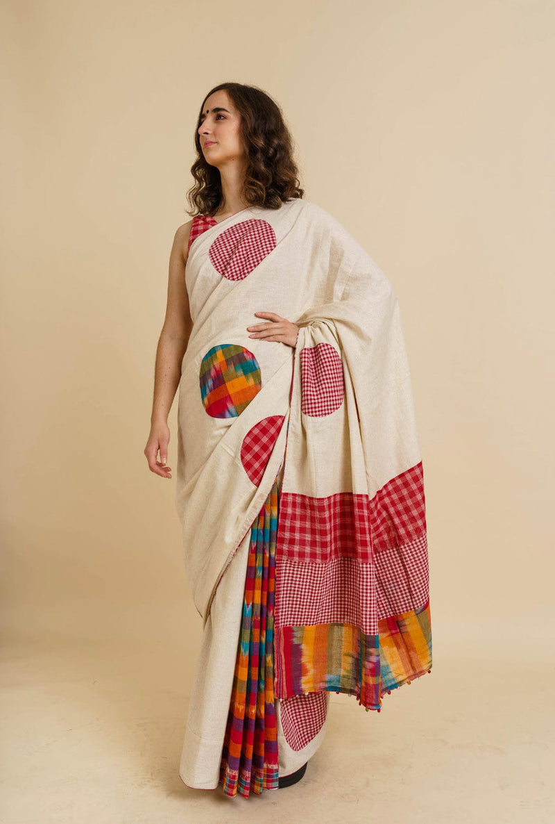 Dotted Fiesta Saree cotton,gamcha saree by 145 East in white, red, multicolour for women in Singapore