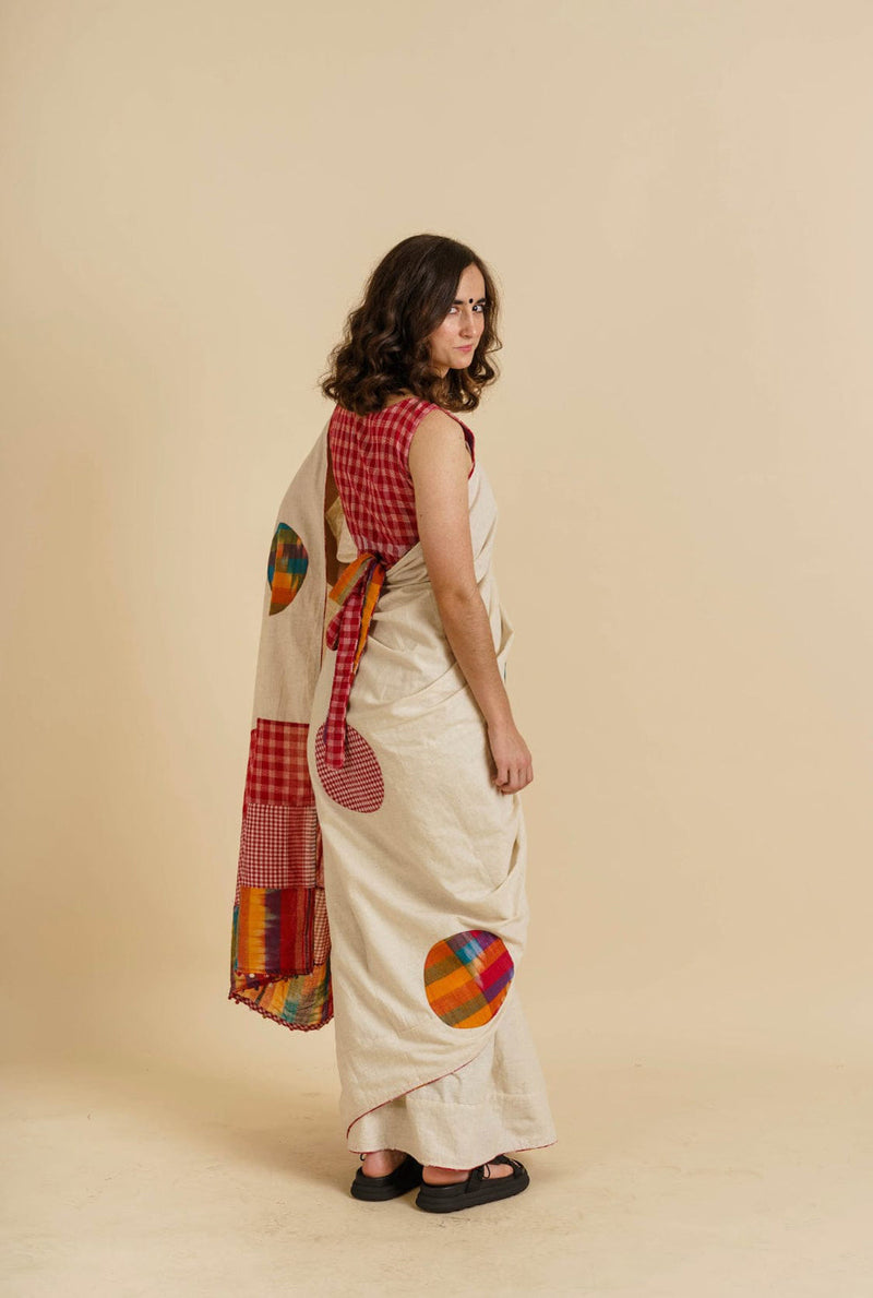 Dotted Fiesta Saree cotton,gamcha saree by 145 East in white, red, multicolour for women in Singapore