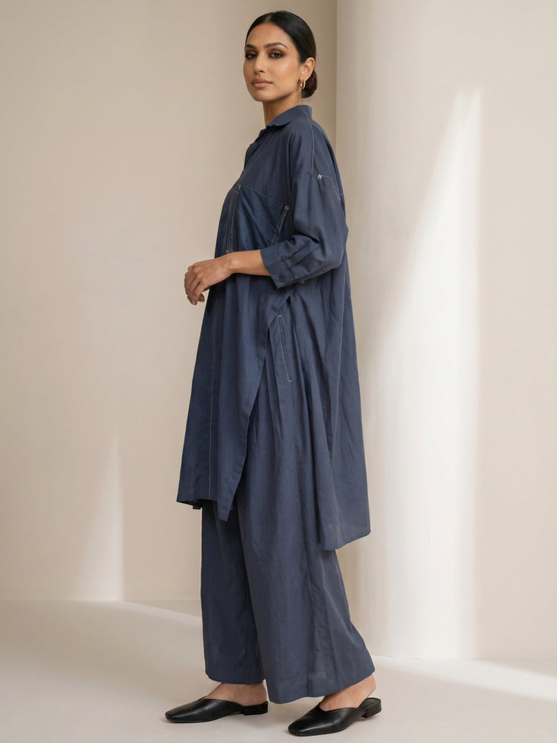 Blake Muted Indigo Tunic hemploop, lyocell tunics/kaftan by Doodlage in indigo for women in Singapore