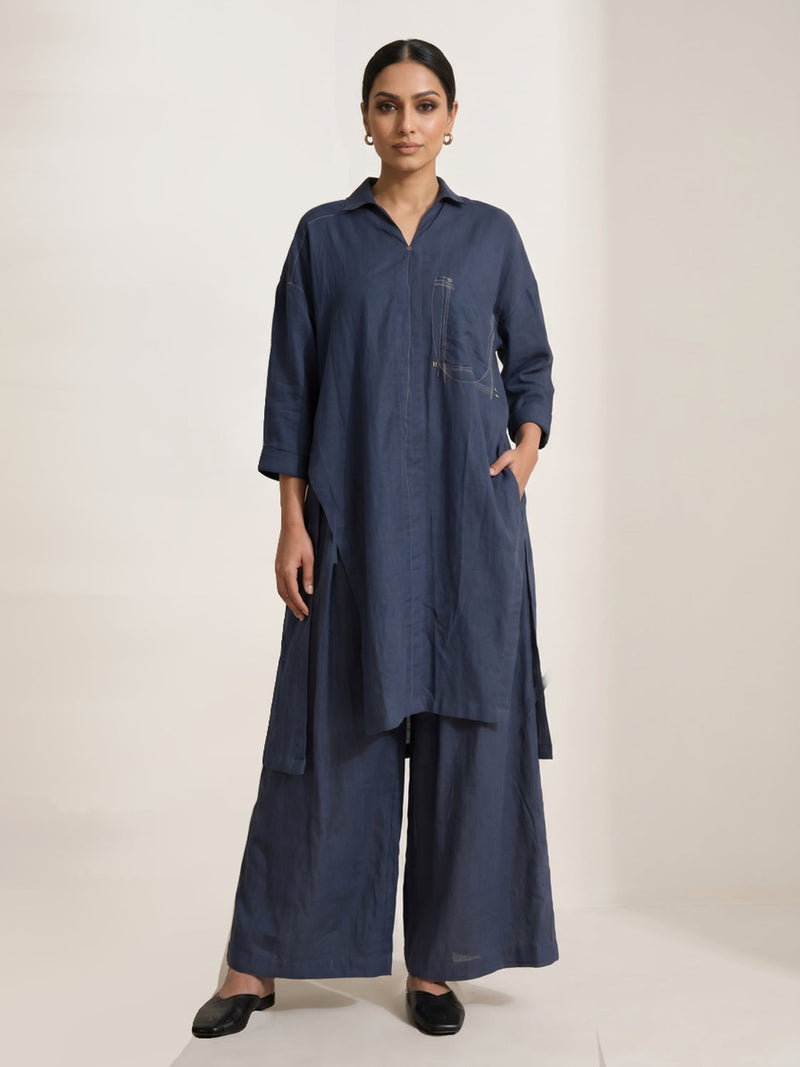 Aurora Muted Indigo Pants hemploop, lyocell pant/trouser by Doodlage in indigo for women in Singapore