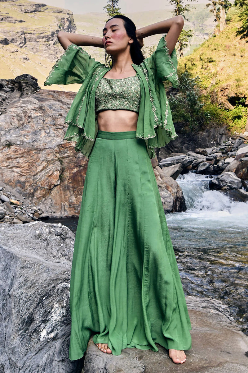 Isadora Jacket Set crepe by Paulmi & Harsh-kahan Sep'26 in green for women in Singapore