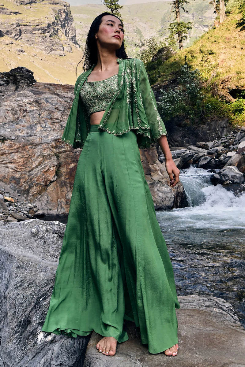 Isadora Jacket Set crepe by Paulmi & Harsh-kahan Sep'26 in green for women in Singapore