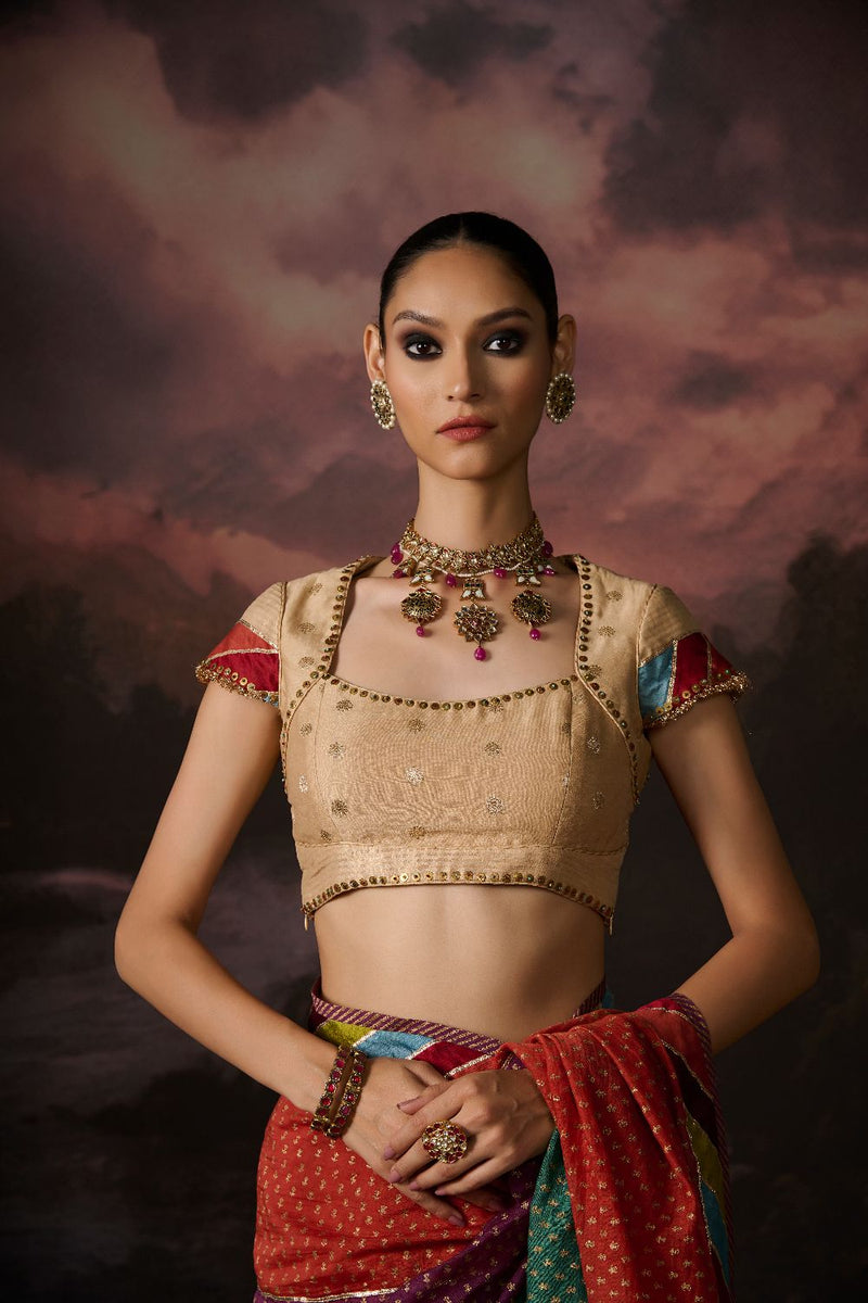 ISHA BLOUSE chanderi by SWATTI KAPOOR in gold color for women in Singapore