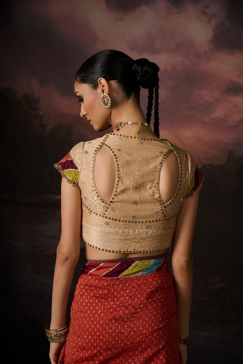 ISHA BLOUSE chanderi by SWATTI KAPOOR in gold color for women in Singapore