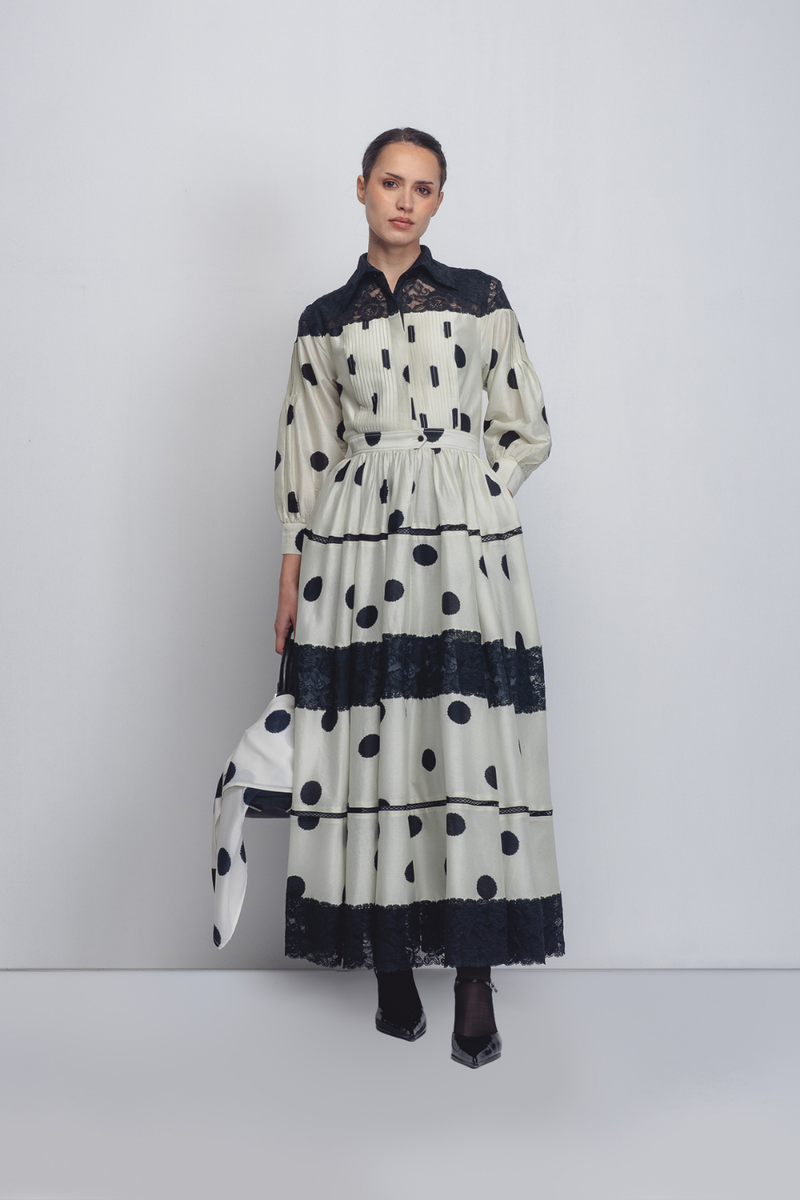 Isha Dress - Off White + Black Dots Buy Isha Dress - Off White + Black Dots from C&W | Dresses for Women by Leh Studios in black color for women in Singapore