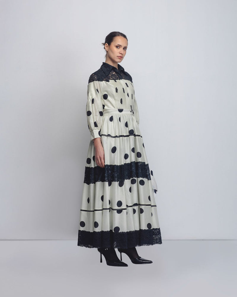 Isha Dress - Off White + Black Dots Buy Isha Dress - Off White + Black Dots from C&W | Dresses for Women by Leh Studios in black color for women in Singapore