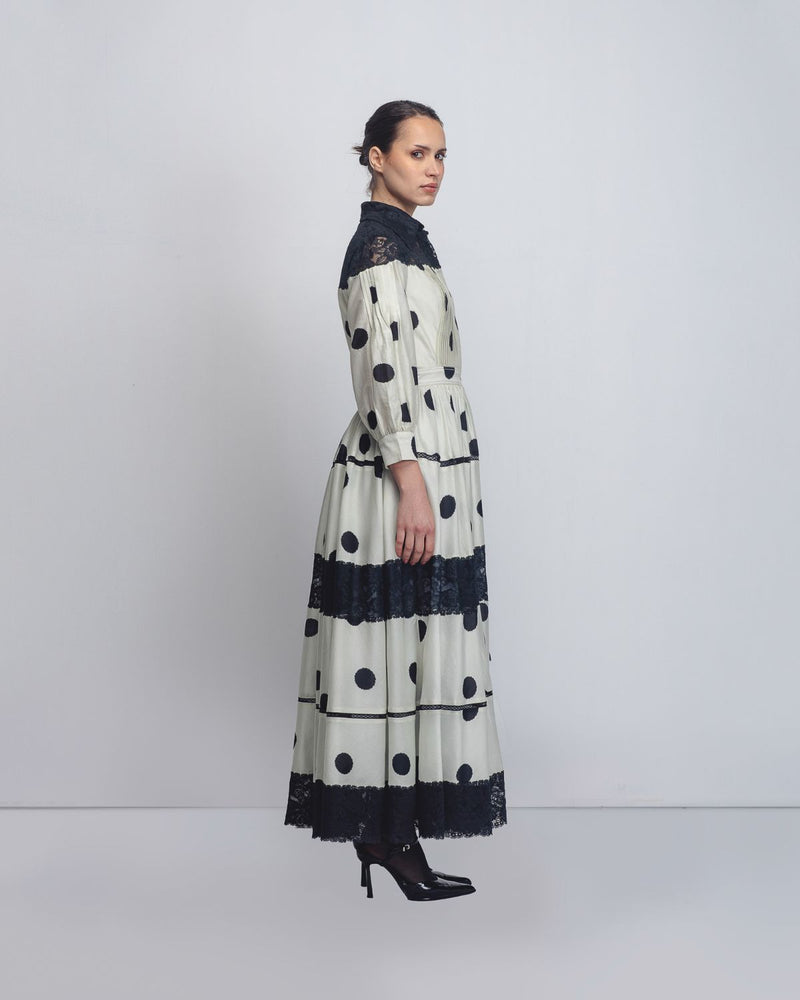 Isha Dress - Off White + Black Dots Buy Isha Dress - Off White + Black Dots from C&W | Dresses for Women by Leh Studios in black color for women in Singapore