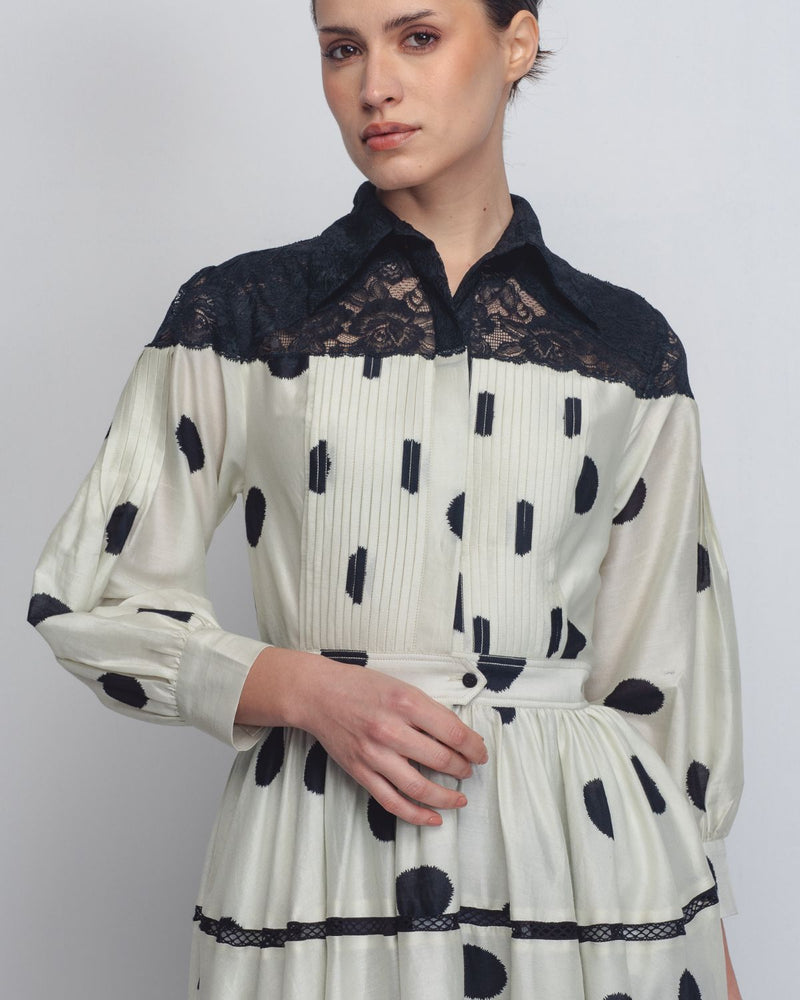 Isha Dress - Off White + Black Dots Buy Isha Dress - Off White + Black Dots from C&W | Dresses for Women by Leh Studios in black color for women in Singapore
